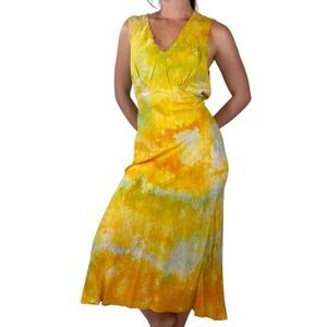 Antique 1930s Silk Slip Dress Hand Dyed Yellow Floral Jacquard Lingerie